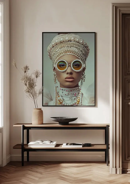Glamorous Woman With Pearls Sunglasses Extravagant Portrait Painting