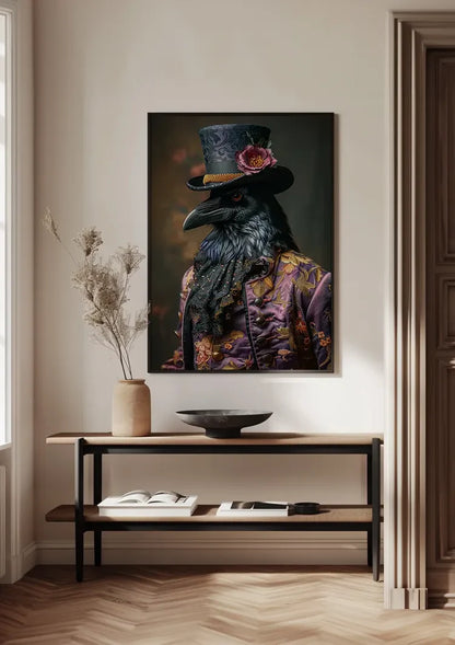 Raven In Royal Costume Top Hat Red Rose Portrait Painting