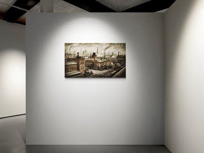 Industrieel stadsgezicht met fabrieken en rook - Canvas wandkunst