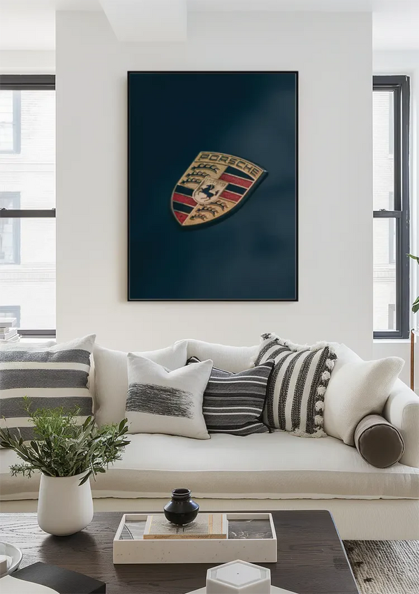 Porsche Logo Emblem Dunkelblauer Hintergrund Gemälde