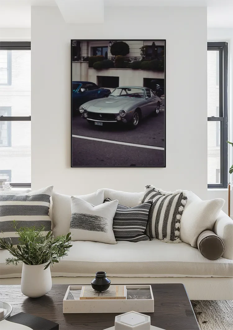 Klassisches silbernes Ferrari Straßen-Vintage-Auto-Gemälde