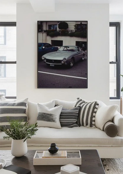 Klassisches silbernes Ferrari Straßen-Vintage-Auto-Gemälde