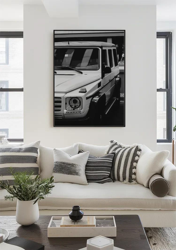 White Mercedes G Class Black and White Close Up Front Painting