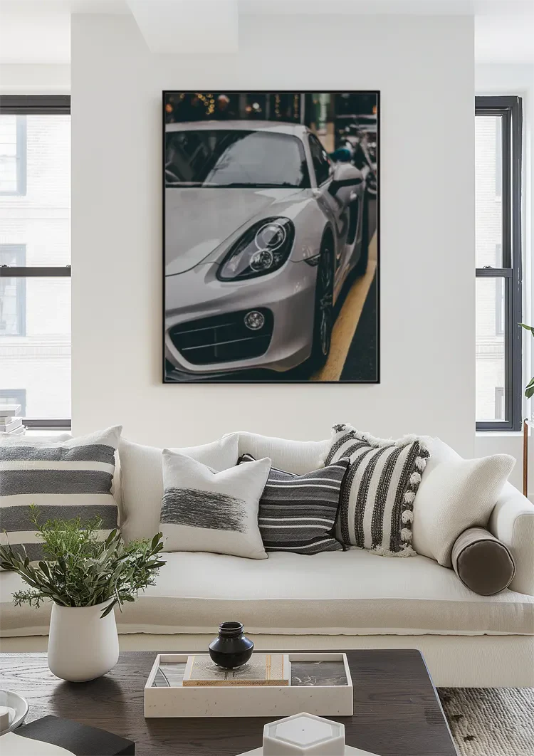 Nardo Grau Porsche 718 Stadtstraße Nahaufnahme Gemälde