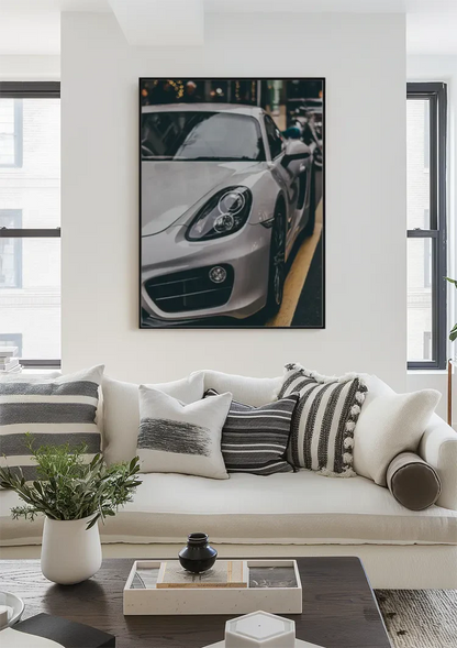 Nardo Grau Porsche 718 Stadtstraße Nahaufnahme Gemälde