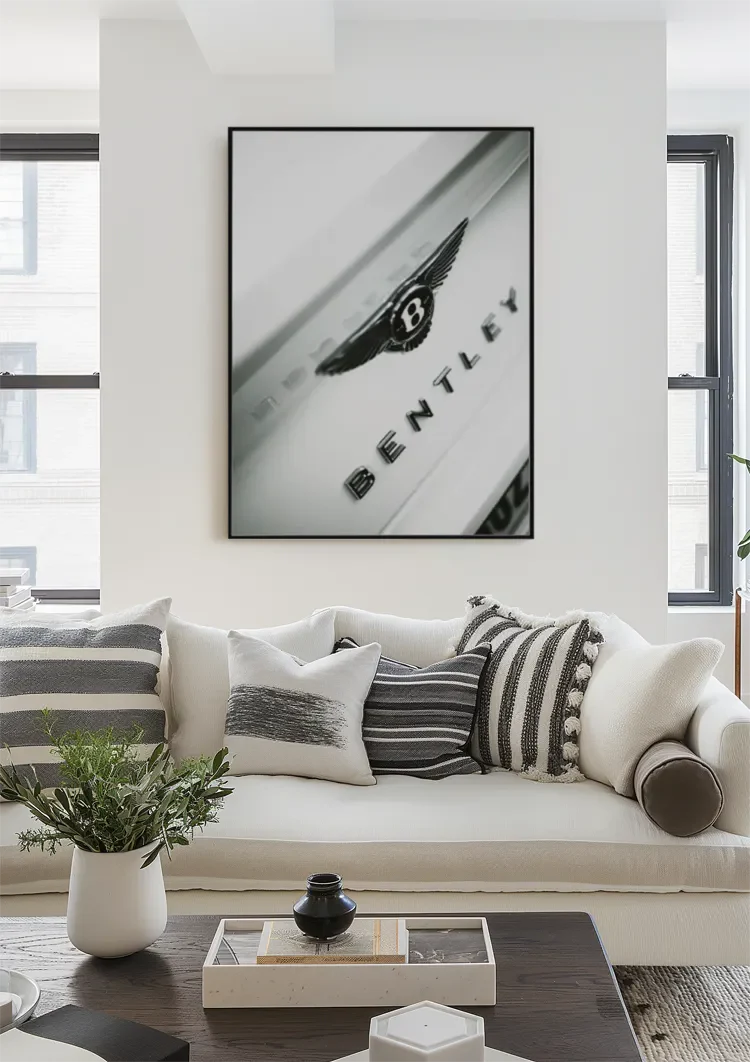 Bentley Logo Close Up White Chrome Emblem Luxury Car Painting