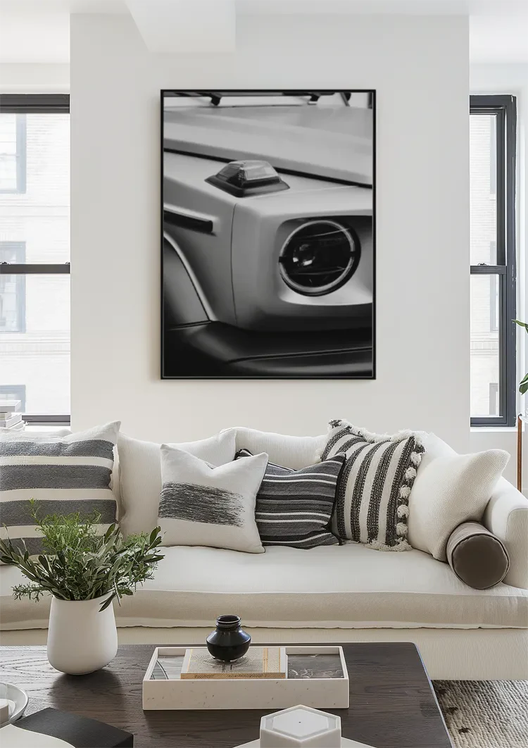 Mercedes G Klasse AMG Koplamp Close Up Zwart Wit Schilderij
