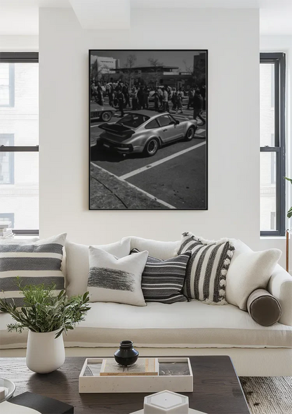Silver Porsche 911 Carrera Black White Car Show Street Photography Painting