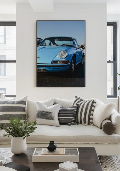 Vintage Hellblauer Porsche 911 Klassisch Sonnenschein Blauer Himmel Gemälde