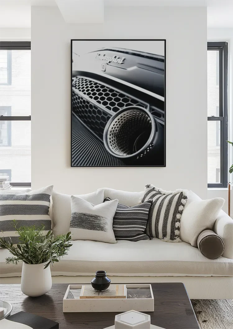 Lamborghini Huracan Evo Auspuff Nahaufnahme Metallic Schwarz-Weiß-Gemälde