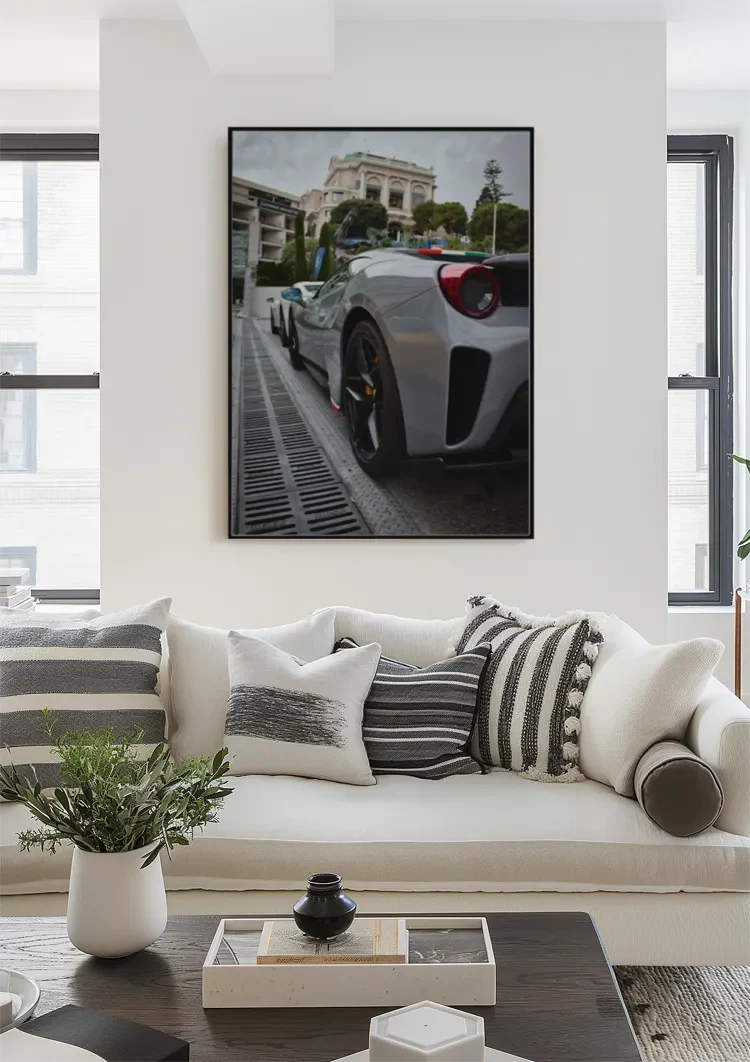 Ferrari 488 Pista Silver-grey Wet Street European Architecture Street Photography Painting