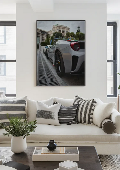 Ferrari 488 Pista Silver-grey Wet Street European Architecture Street Photography Painting
