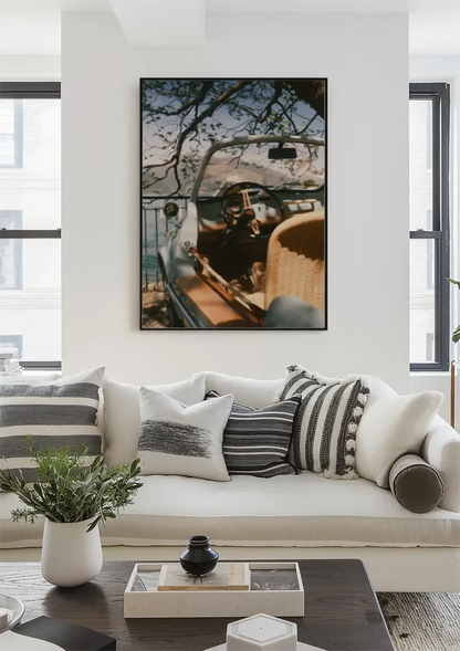 Italienisches Vintage Cabrio am See Sommerlandschaft Gemälde