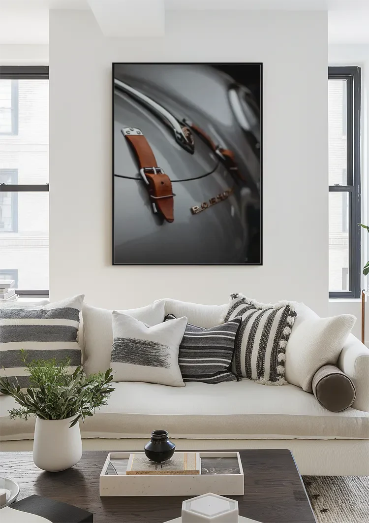 Vintage Porsche Emblem Ledergürtel Silber Klassisches Auto Gemälde