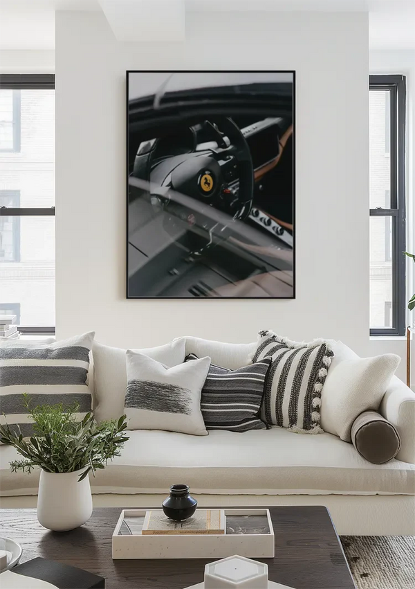 Ferrari Cockpit Interieur Lenkrad Leder Sportwagen Gemälde
