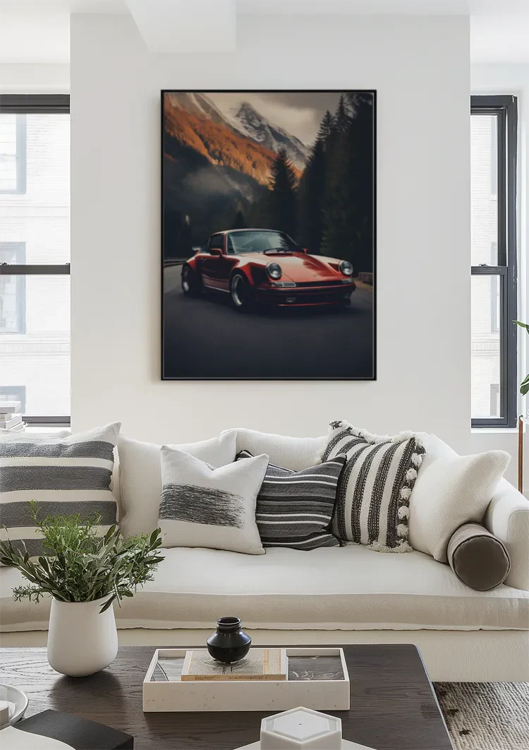 Rode Porsche 911 Turbo Berglandschap Herfsttinten Schilderij