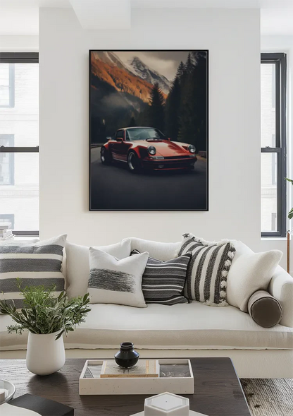 Rode Porsche 911 Turbo Berglandschap Herfsttinten Schilderij