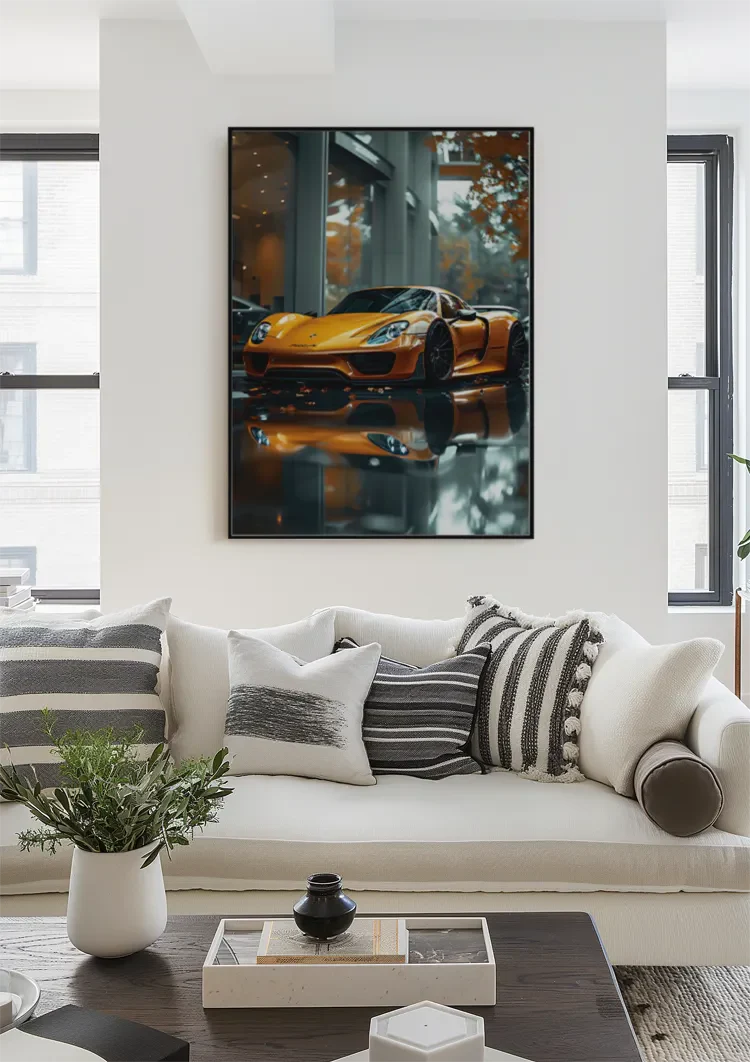 Orange Porsche 918 Spyder Showroom Glossy Floor Painting