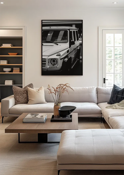 White Mercedes G Class Black and White Close Up Front Painting
