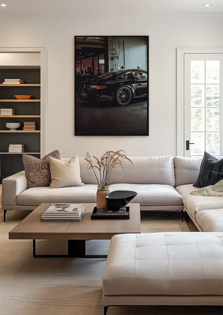Schwarzer Porsche GT3 Industrielle Garage Dunkle Atmosphäre Gemälde