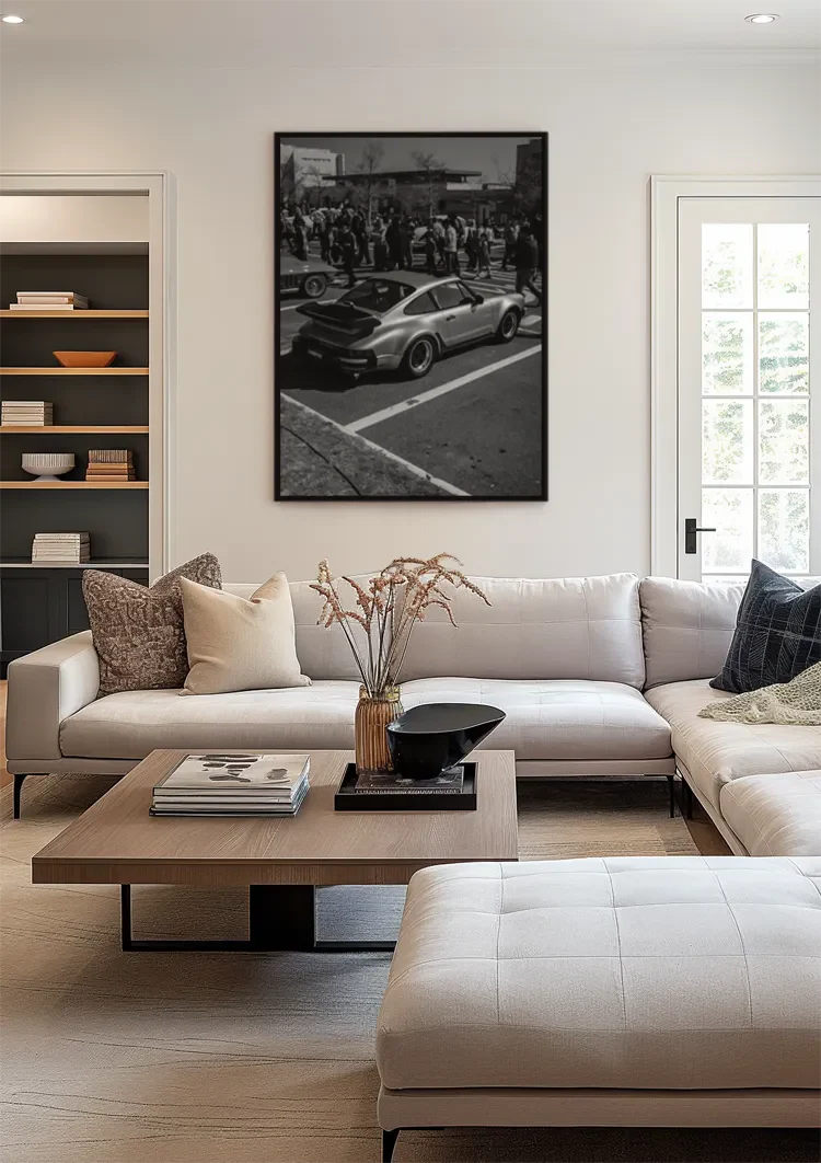 Silver Porsche 911 Carrera Black White Car Show Street Photography Painting