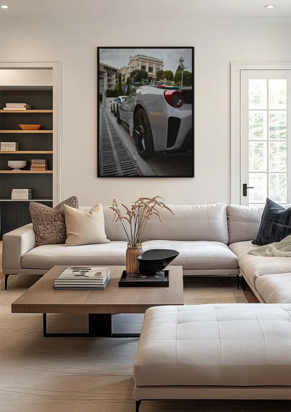 Ferrari 488 Pista Silver-grey Wet Street European Architecture Street Photography Painting
