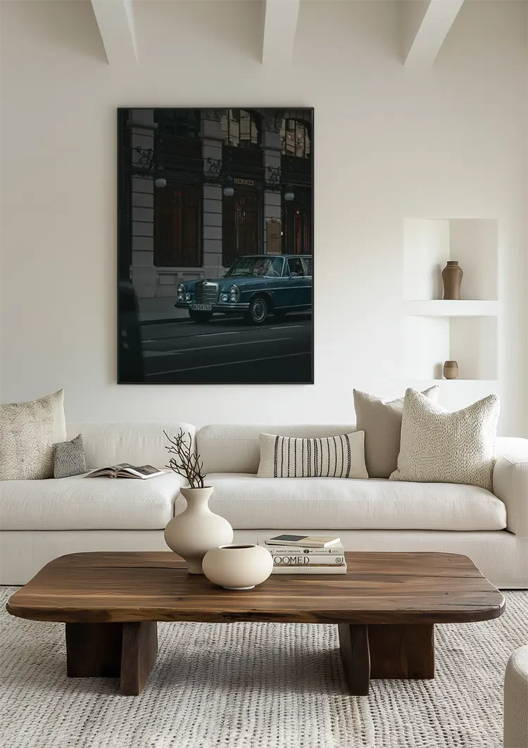 Vintage Blue Mercedes City Street Twilight Nostalgic Retro Car Painting