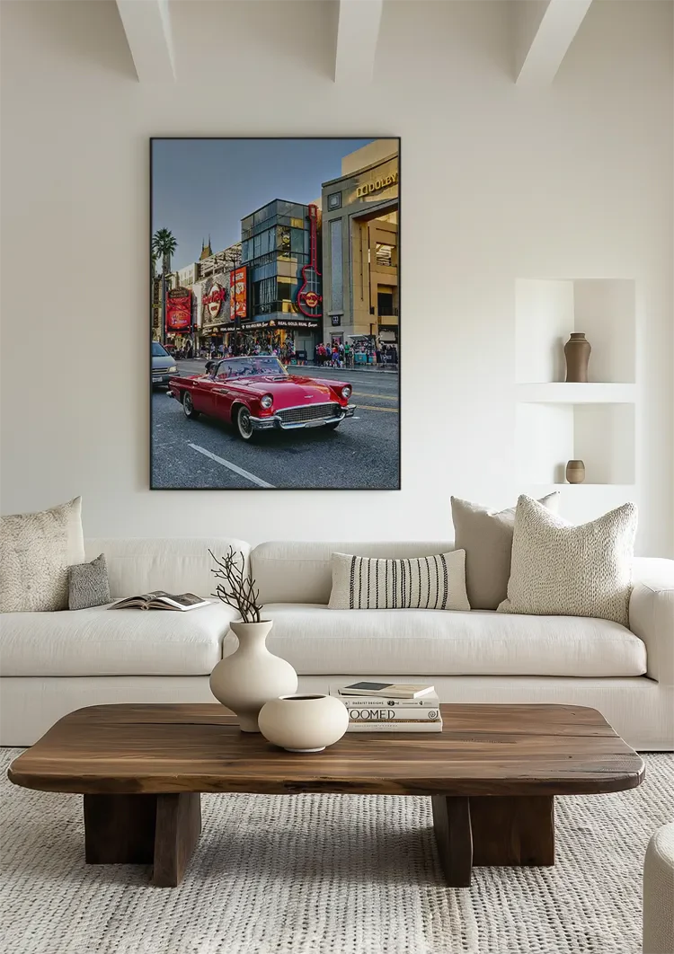 Rotes Oldtimer Las Vegas Strip Belebte Stadtstraße Retro Americana Gemälde