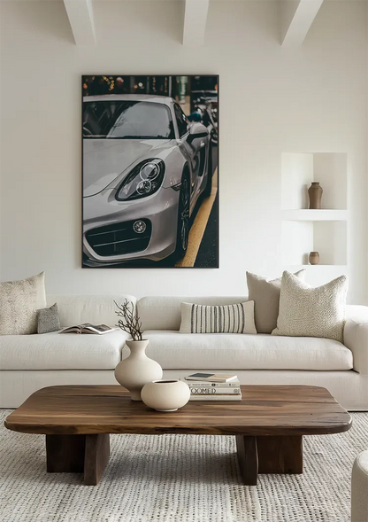 Nardo Grau Porsche 718 Stadtstraße Nahaufnahme Gemälde