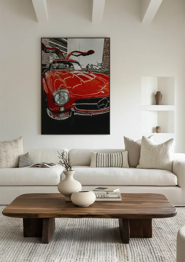 Red Mercedes 300SL Gullwing Doors Open Classic Car Painting
