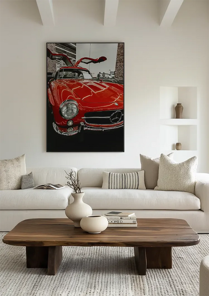 Red Mercedes 300SL Gullwing Doors Open Classic Car Painting