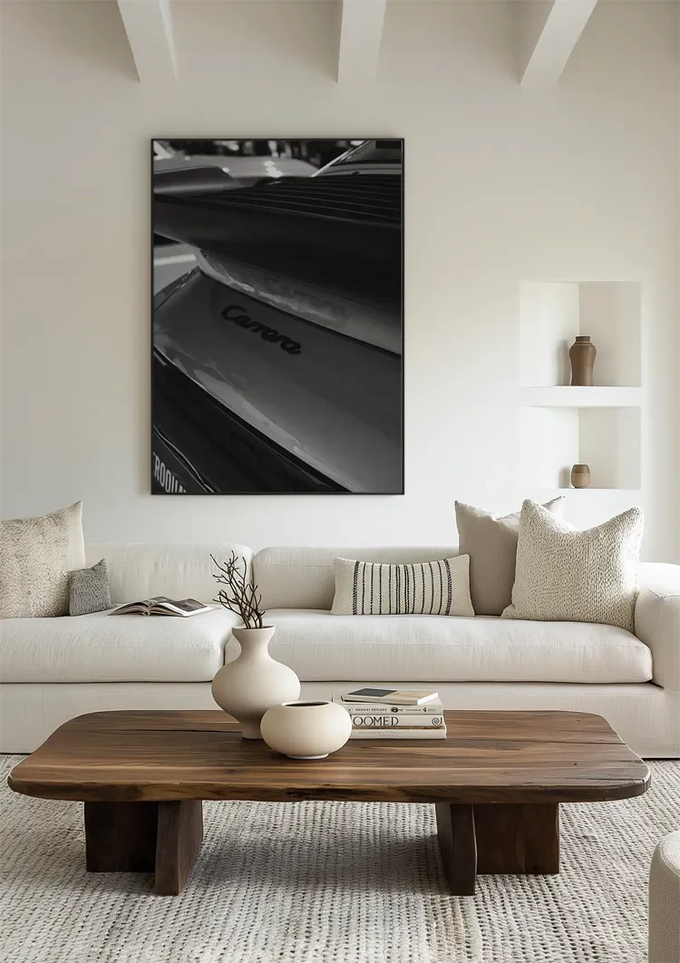 Porsche Carrera Embleem Close Up Zwart Wit Achterkant Schilderij