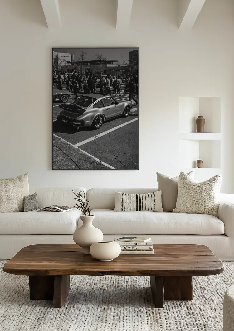 Silver Porsche 911 Carrera Black White Car Show Street Photography Painting