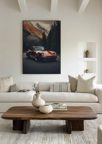 Rode Porsche 911 Turbo Berglandschap Herfsttinten Schilderij
