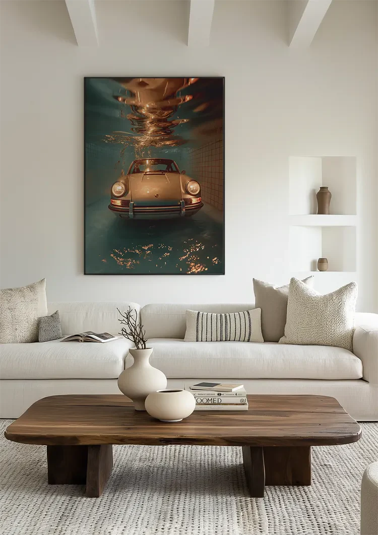 Classic Porsche Underwater Turquoise Gold Surreal Luxury Art Painting