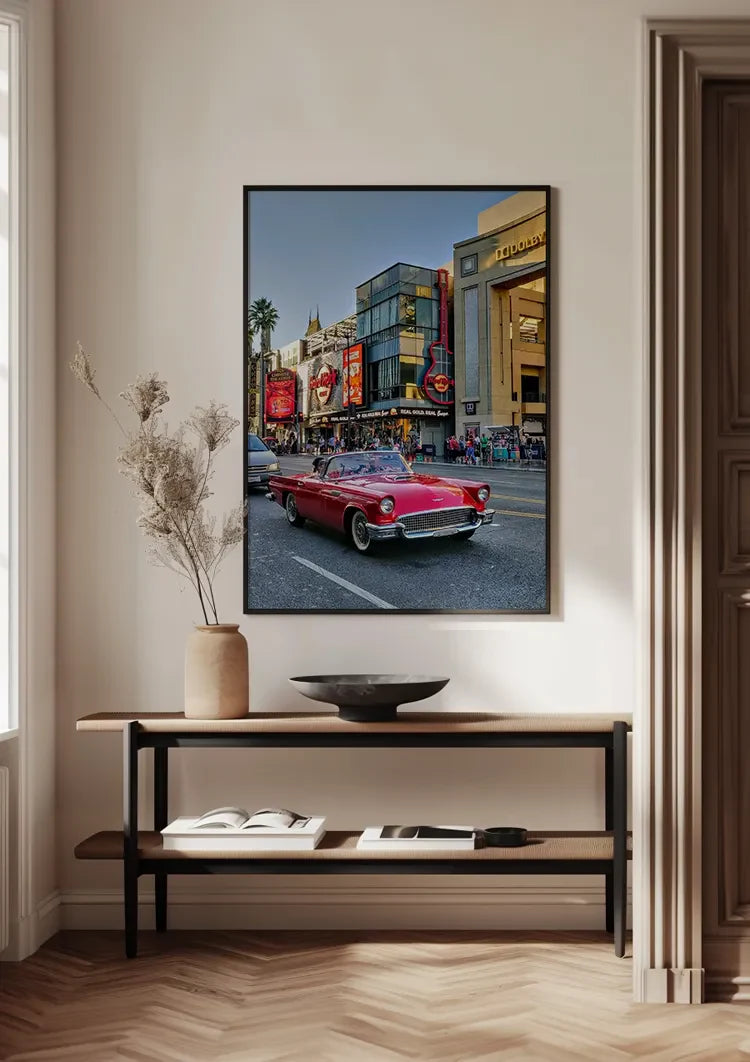Rotes Oldtimer Las Vegas Strip Belebte Stadtstraße Retro Americana Gemälde