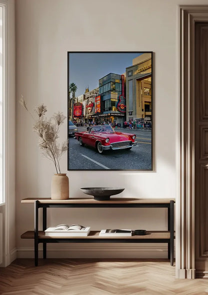 Rotes Oldtimer Las Vegas Strip Belebte Stadtstraße Retro Americana Gemälde