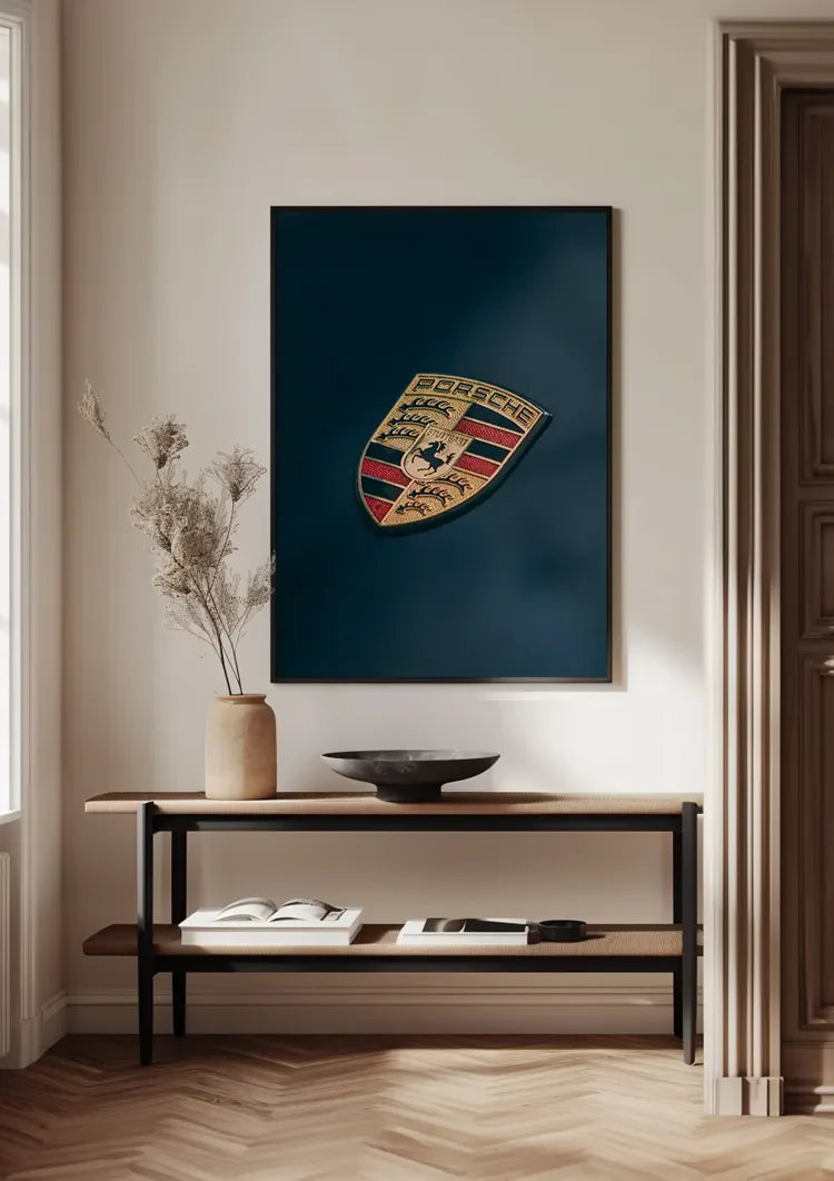 Porsche Logo Emblem Dunkelblauer Hintergrund Gemälde