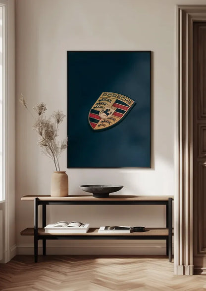 Porsche Logo Emblem Dunkelblauer Hintergrund Gemälde