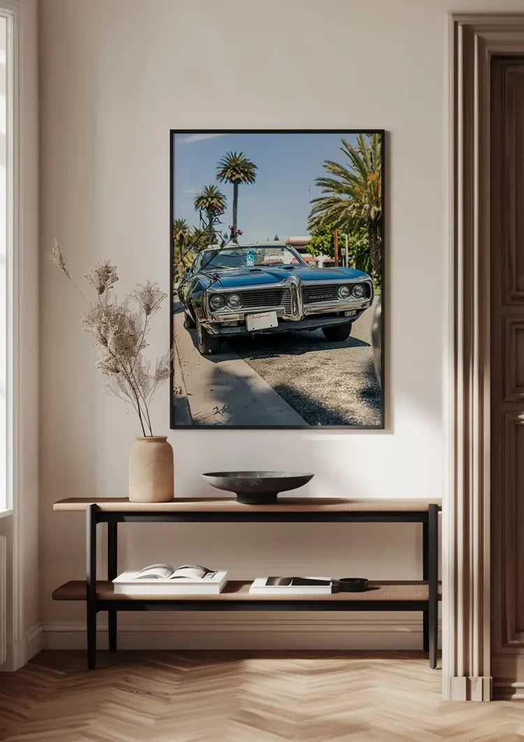 Vintage Pontiac Palmbomen Zonnige Straat California Schilderij