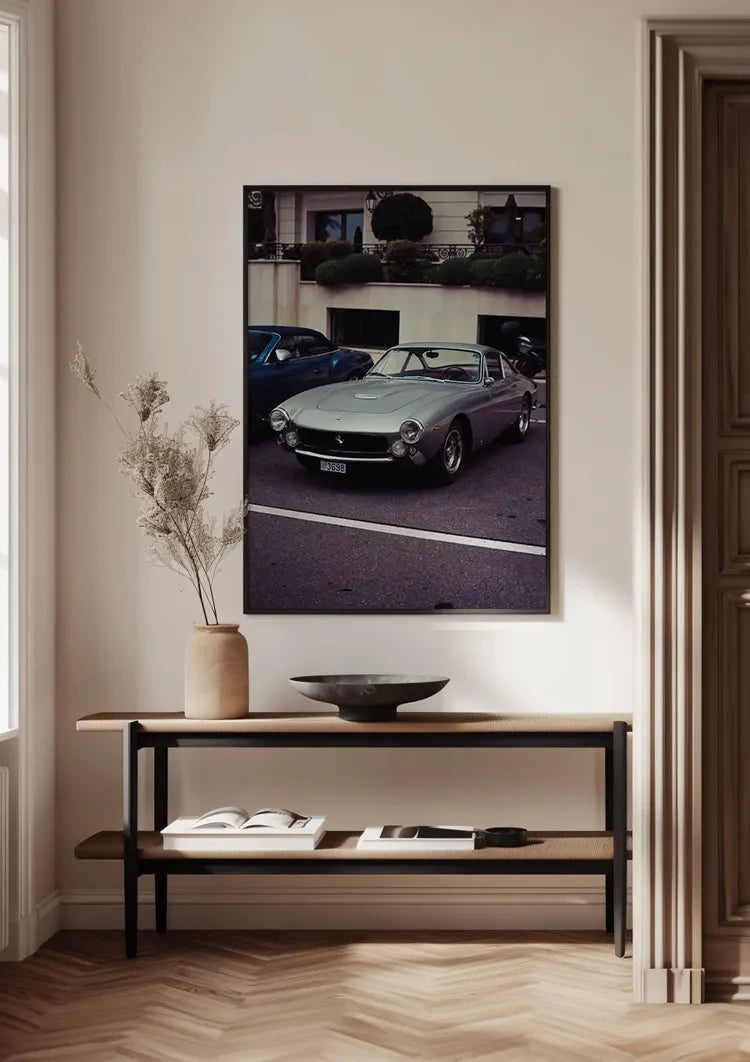 Klassisches silbernes Ferrari Straßen-Vintage-Auto-Gemälde