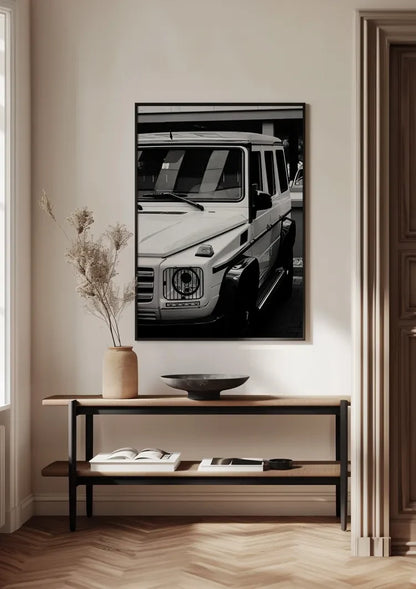 White Mercedes G Class Black and White Close Up Front Painting