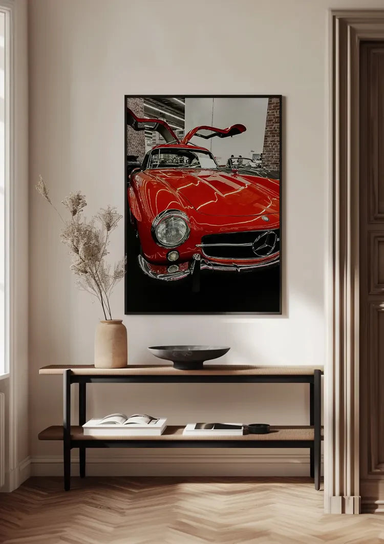 Red Mercedes 300SL Gullwing Doors Open Classic Car Painting