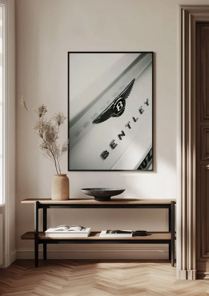 Bentley Logo Close Up White Chrome Emblem Luxury Car Painting