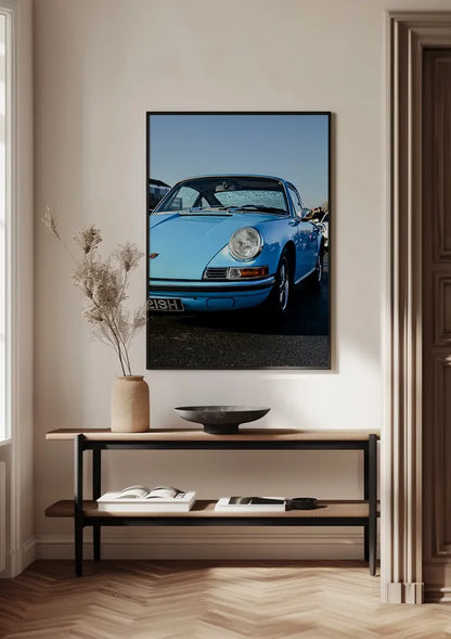 Vintage Hellblauer Porsche 911 Klassisch Sonnenschein Blauer Himmel Gemälde