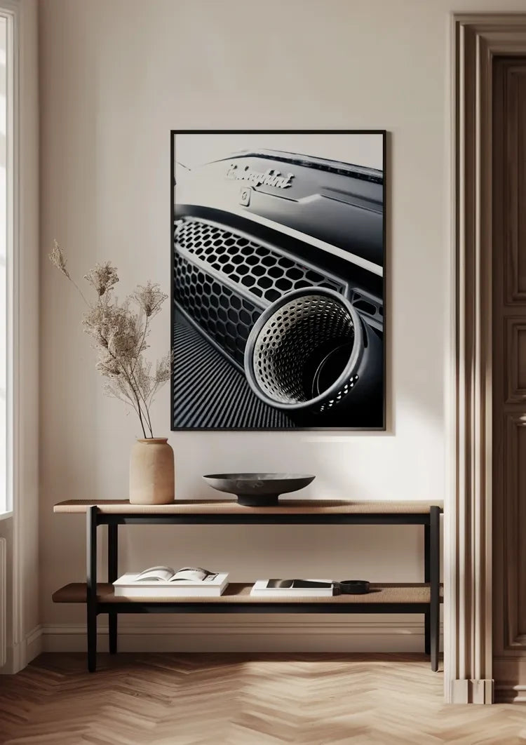 Lamborghini Huracan Evo Auspuff Nahaufnahme Metallic Schwarz-Weiß-Gemälde