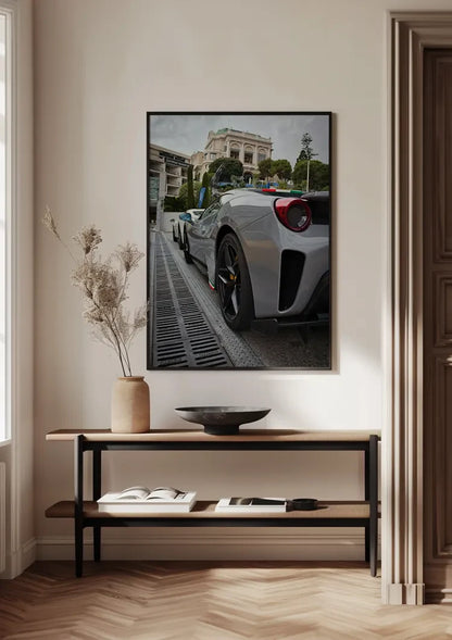 Ferrari 488 Pista Silver-grey Wet Street European Architecture Street Photography Painting