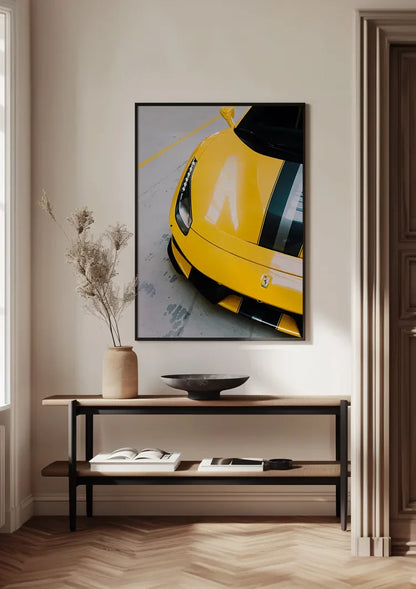 Gelber Ferrari 488 Pista Draufsicht Sportwagen Gemälde