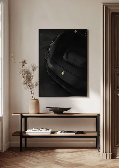 Ferrari F8 Tributo Schwarz Matt Motorhaube Gelbes Emblem Luxus Sportwagen Gemälde