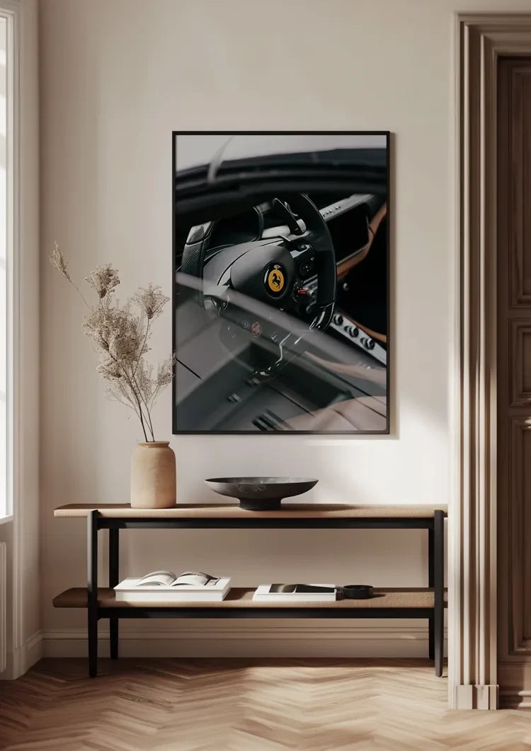 Ferrari Cockpit Interieur Lenkrad Leder Sportwagen Gemälde